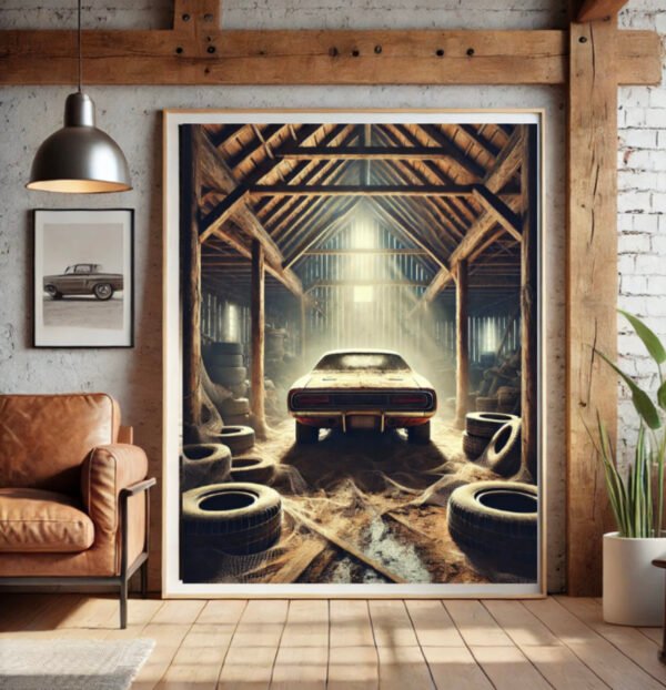 Vintage Muscle Car Poster – Classic American Barn Find Wall Art (Limited Edition) - Image 3