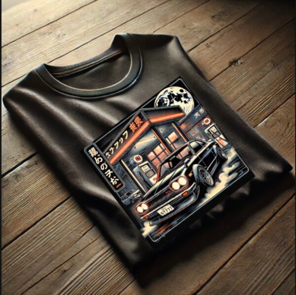 JDM car t-shirt with Japanese ghost car design – Midnight Relic"