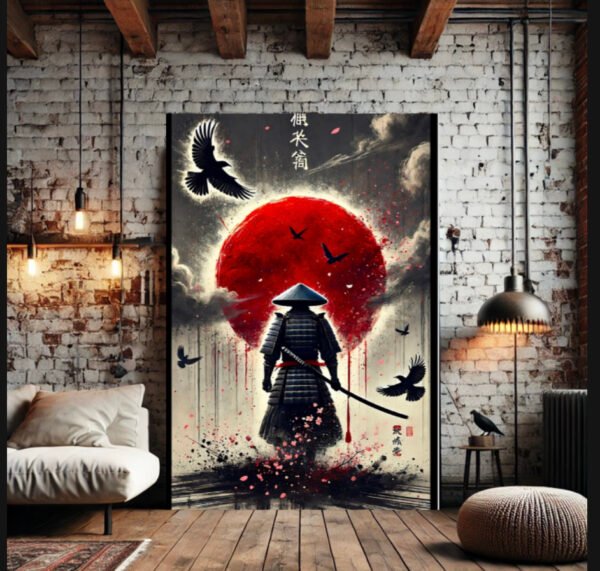 Samurai Wall Art – The Silent Watcher Under the Blood Moon - Image 3