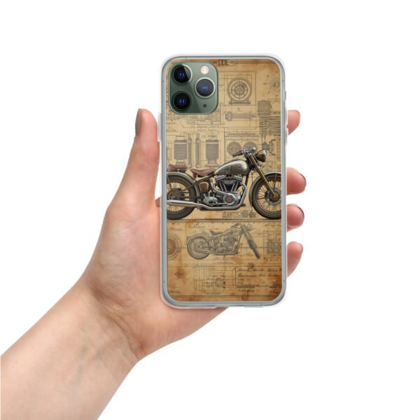Vintage Motorcycle Blueprint iPhone Case – Retro Engine Design - Image 3