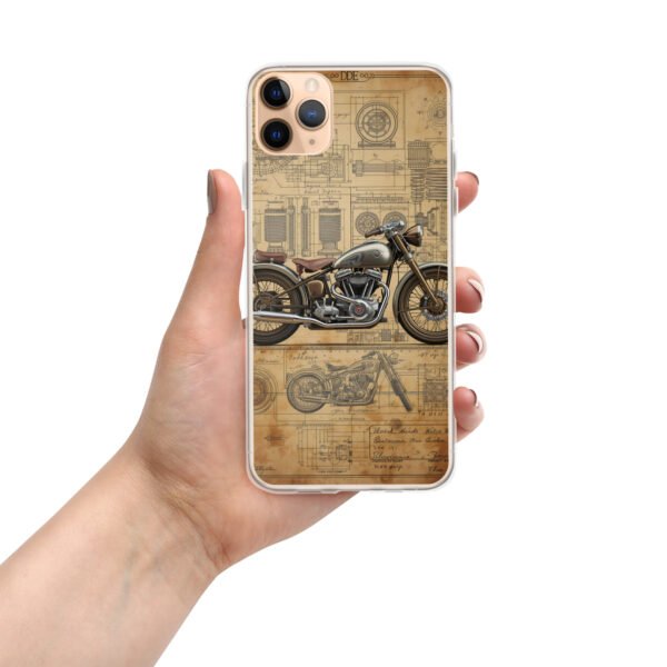 Vintage Motorcycle Blueprint iPhone Case – Retro Engine Design - Image 2